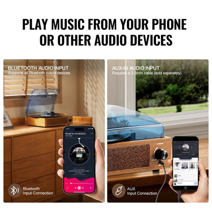 Bluetooth Turntable with Speakers, 3-Speed Vinyl Record Player, Auto Stop