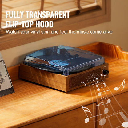 Bluetooth Turntable with Speakers, 3-Speed Vinyl Record Player, Auto Stop