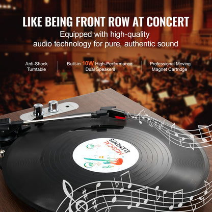 Bluetooth Vinyl Record Player, 3-Speed Turntable with 10W Speakers