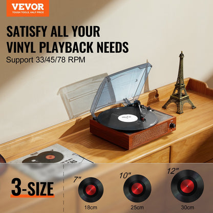 Bluetooth Vinyl Record Player with 3-Speed Turntable and 5W Speakers