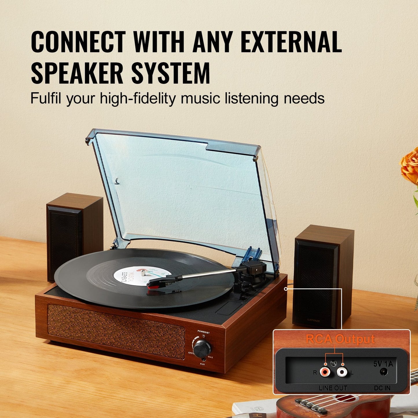 Bluetooth Vinyl Record Player with 3-Speed Turntable and 5W Speakers
