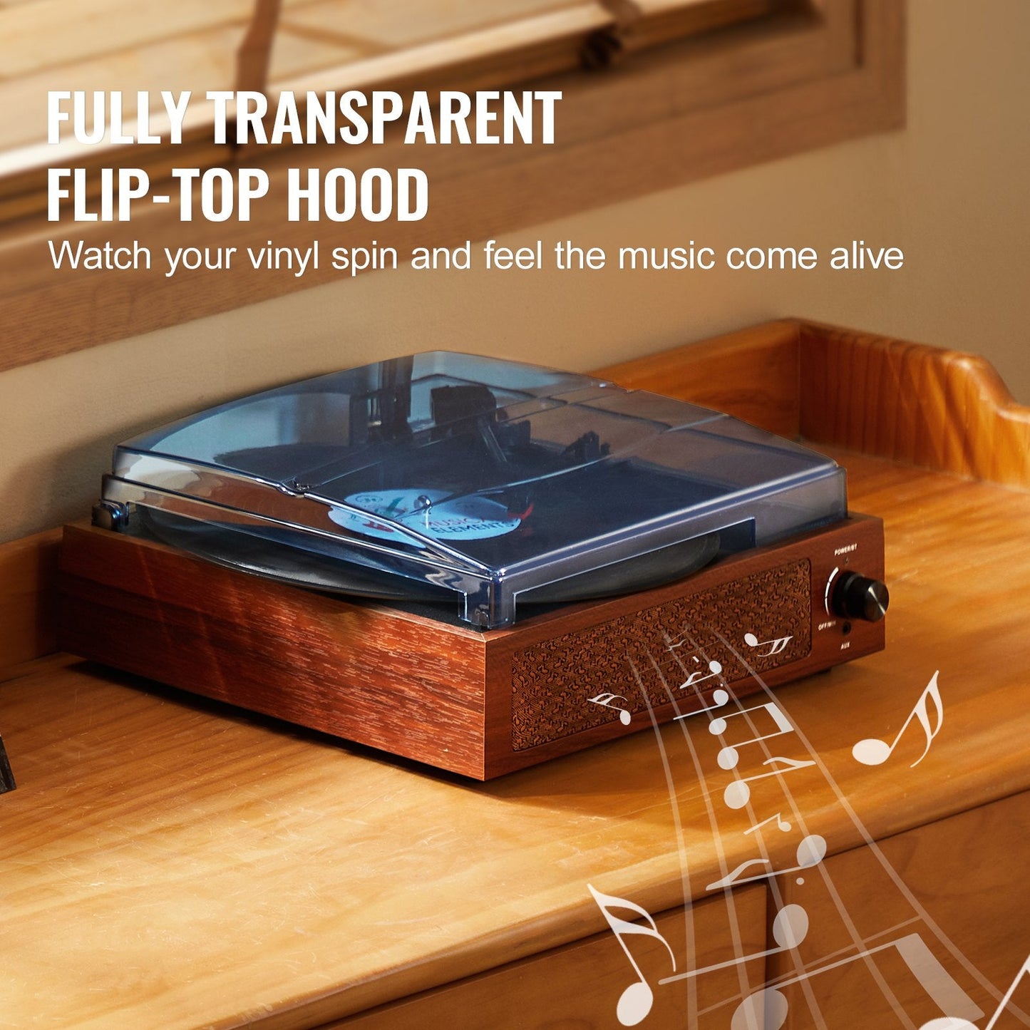 Bluetooth Vinyl Record Player with 3-Speed Turntable and 5W Speakers