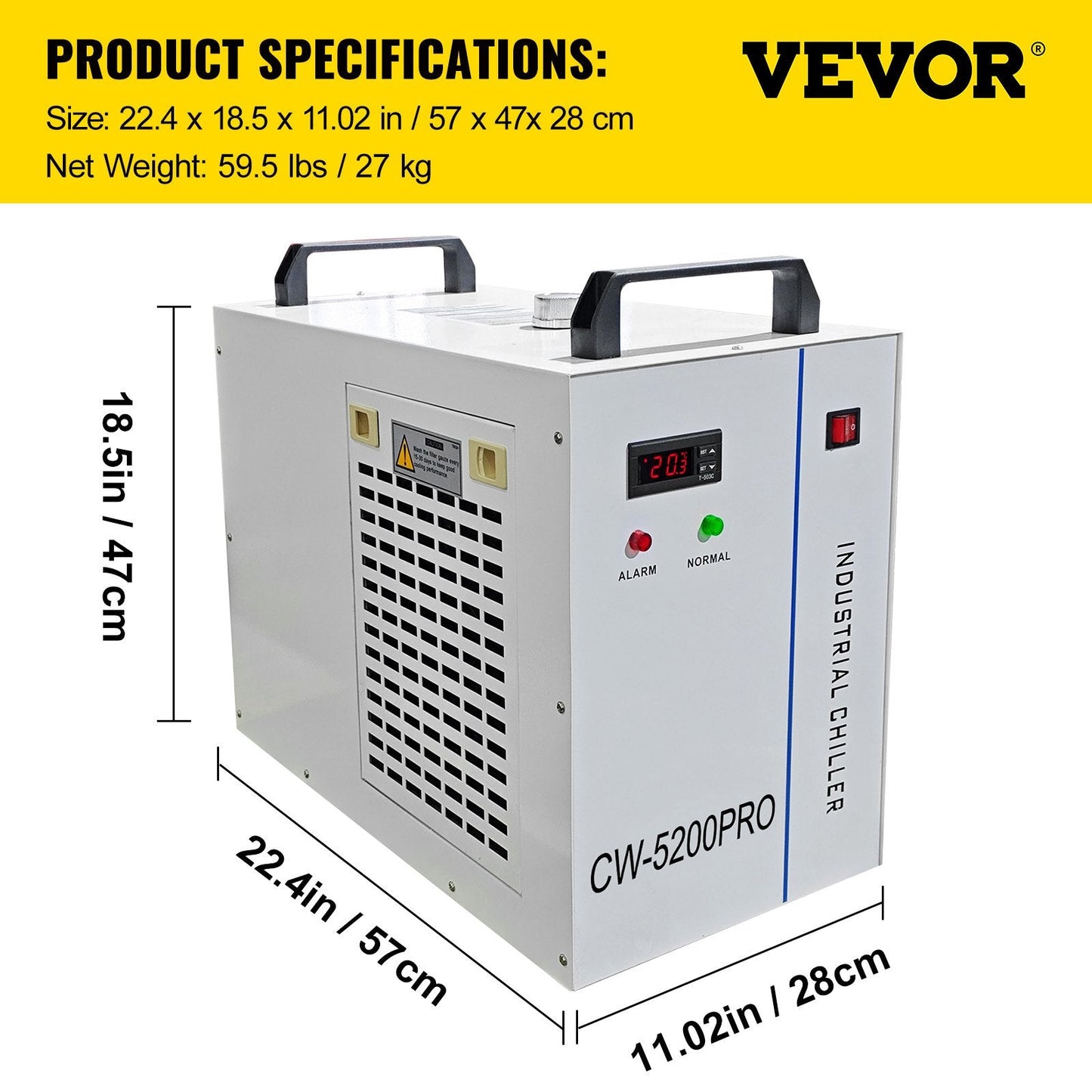Industrial Chiller CW-5200 for 130/150W CO2 Laser Machines, 6L Capacity