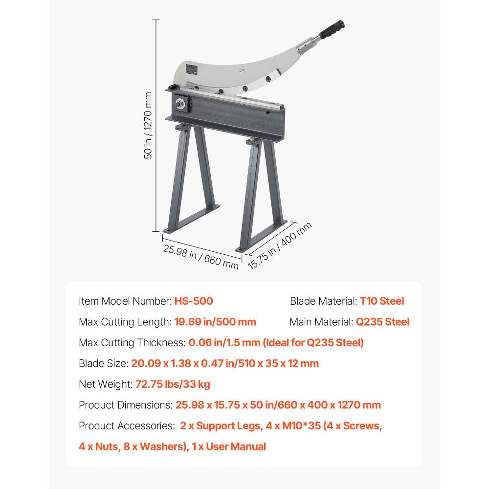 500 mm Width Manual Guillotine Shear Sheet Metal Plate Cutter with Stand