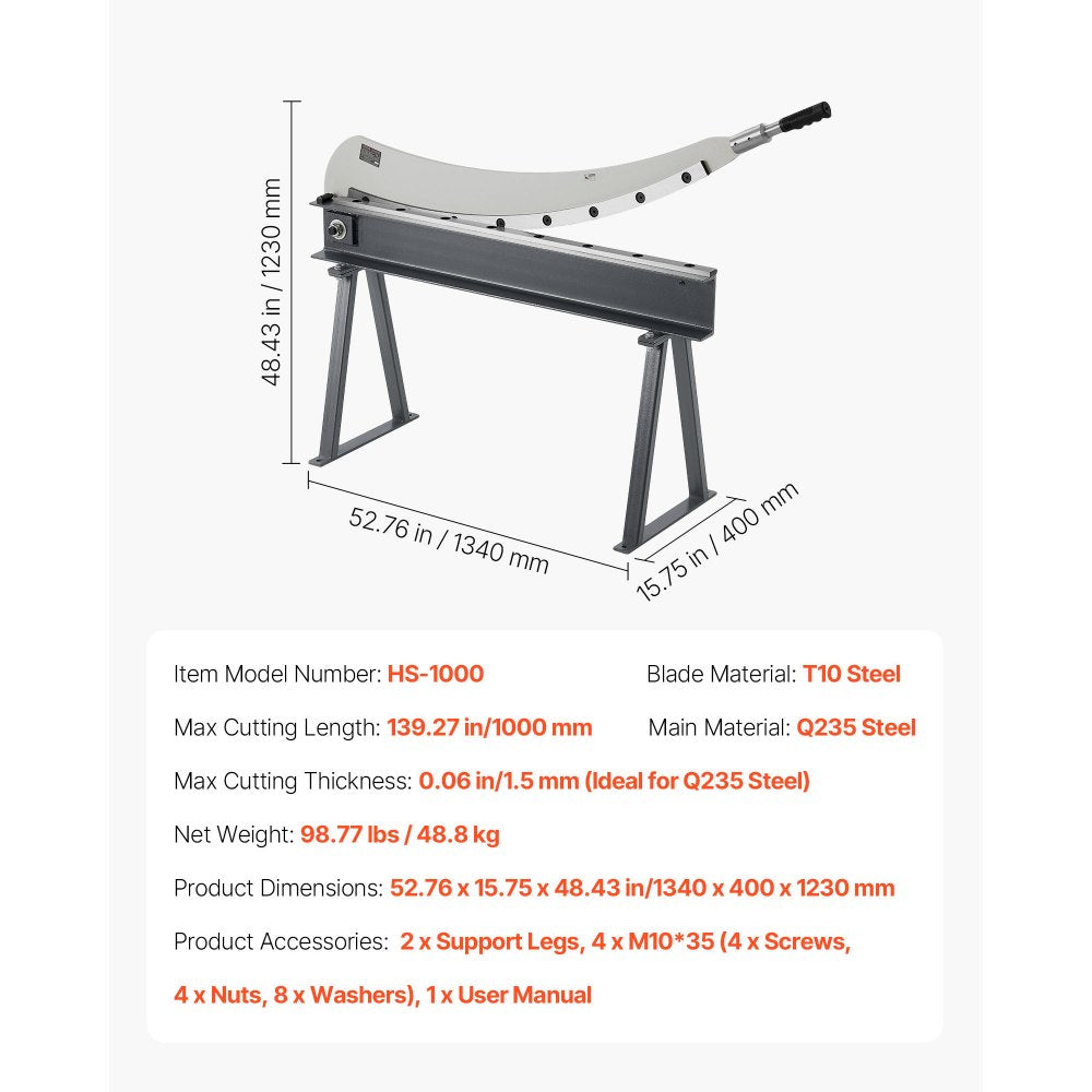 1000 mm Width Manual Guillotine Shear Sheet Metal Plate Cutter with Stand