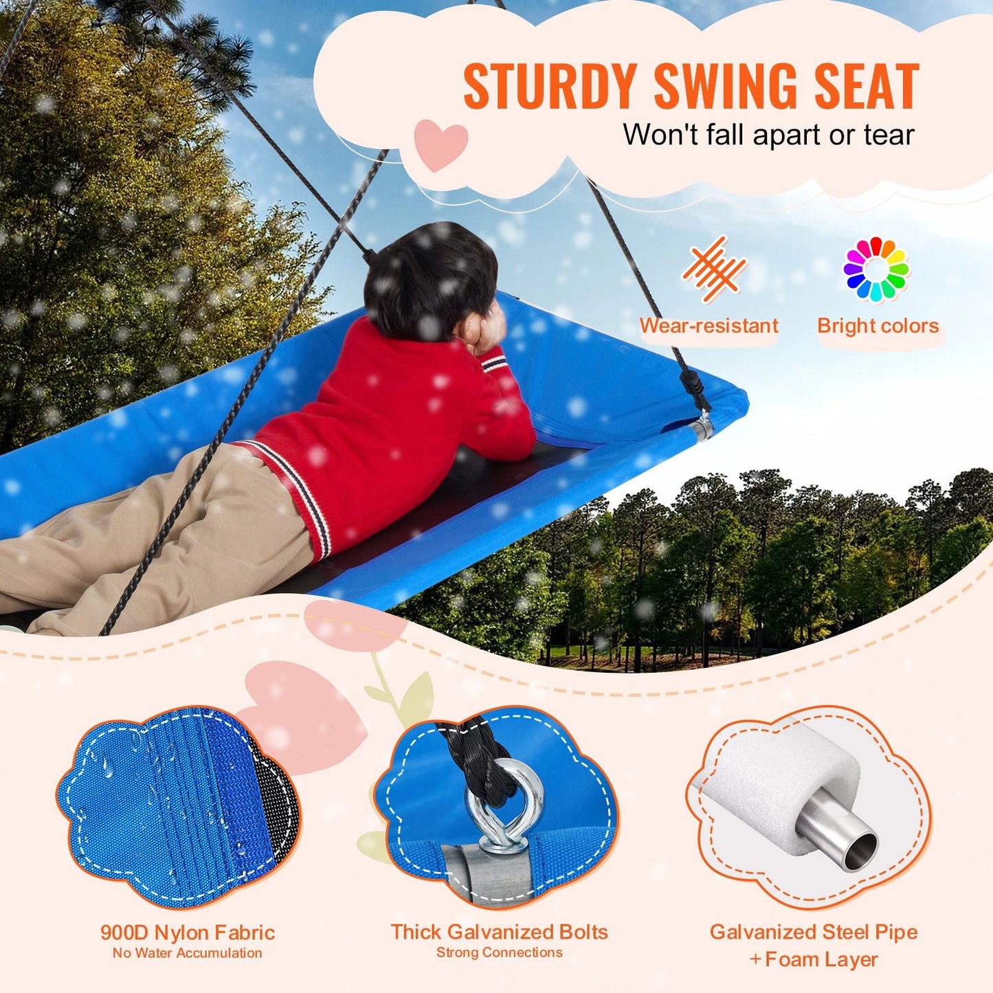 Large Platform Tree Swing for Kids, 1.5m Wide, 317kg Capacity, Easy Installation