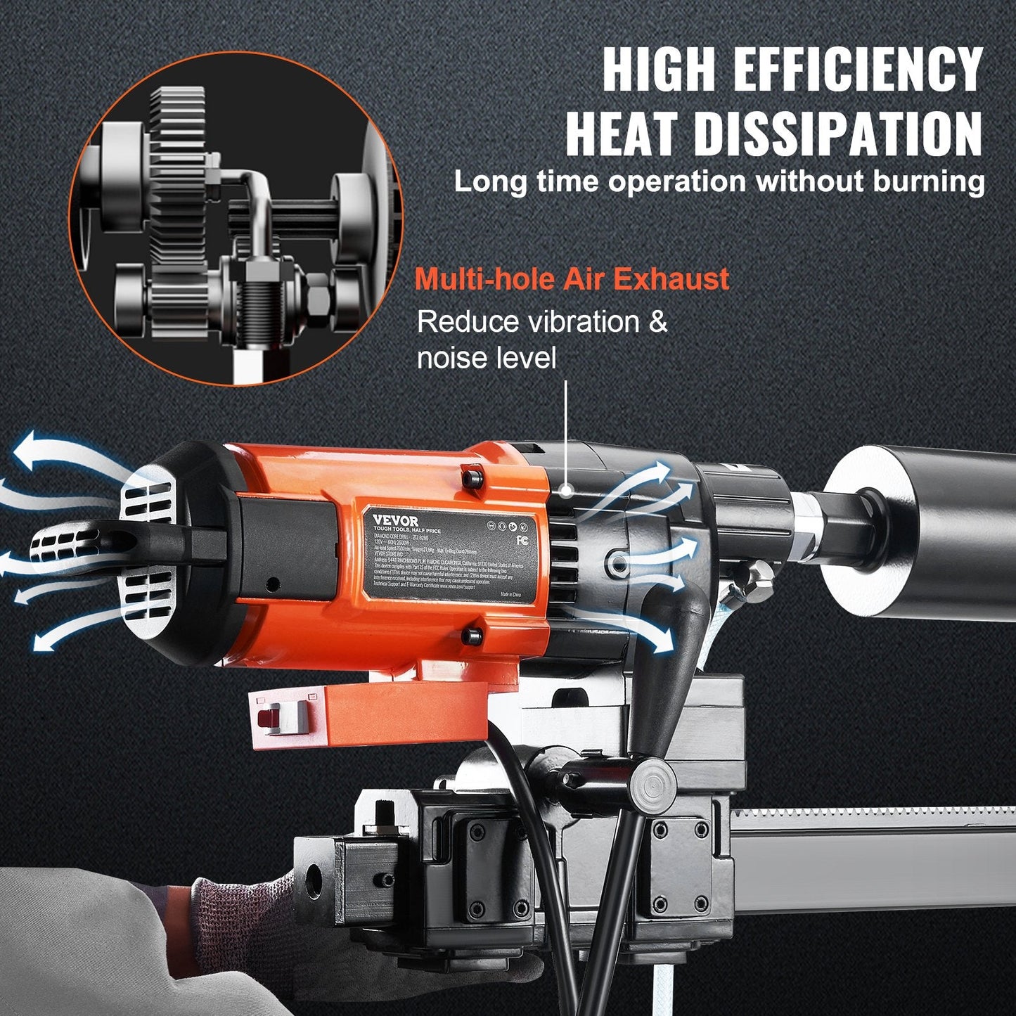 Diamond Core Drill Rig with Stand, 26cm Wet Drill, 3200W, 27.9kg, 750RPM