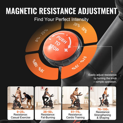 Magnetic Resistance Indoor Cycling Bike with Adjustable Positions, 32.5 kg Capacity