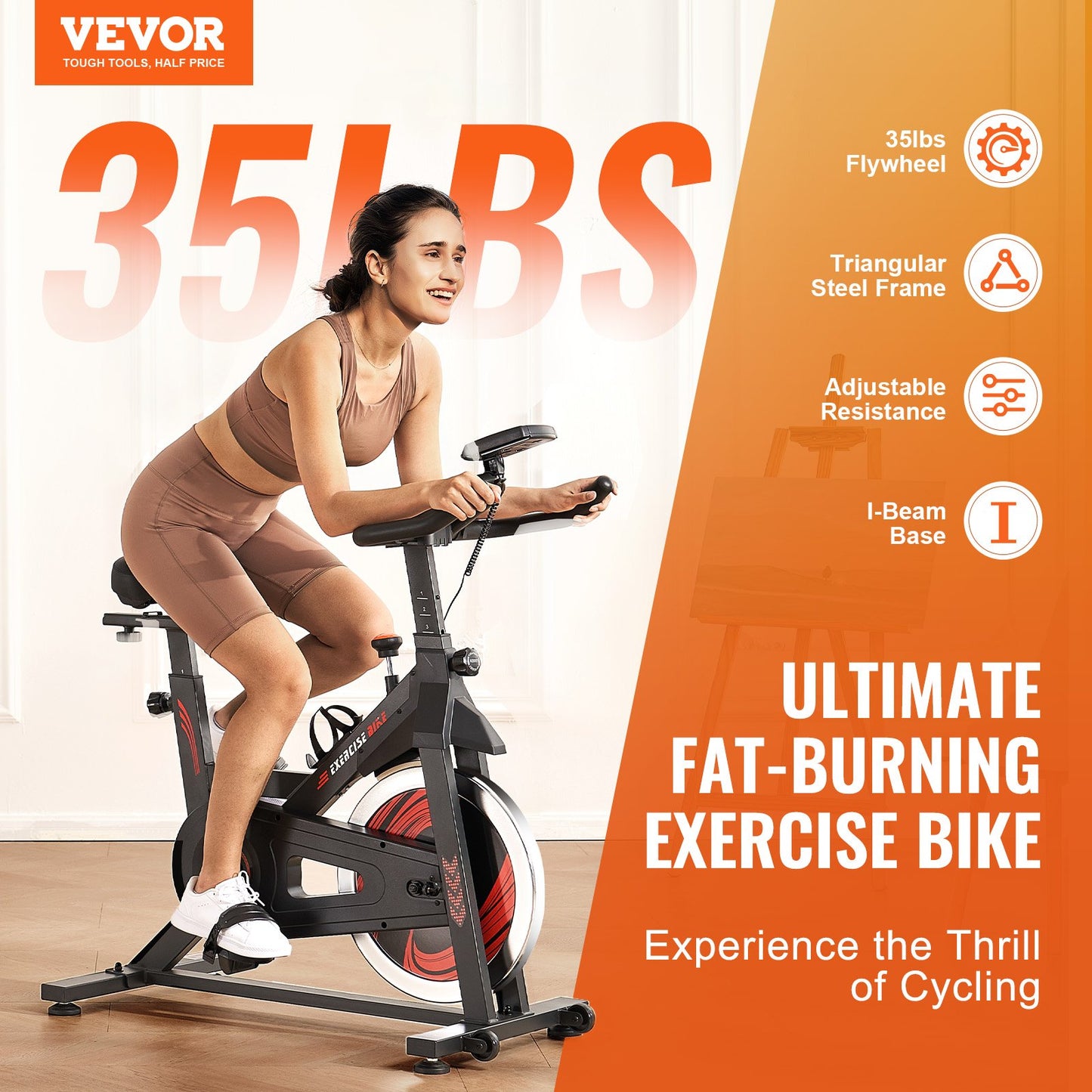 Exercise Bike, Adjustable Stationary Bike, Indoor Cycling Bike for Home Cardio, Workout Bike with Silent Belt Drive, Comfortable Seat Cushion, LCD Monitor, and Heavy Flywheel