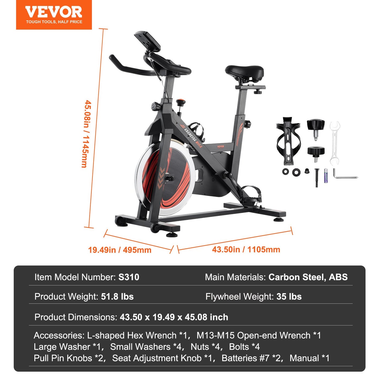 Exercise Bike, Adjustable Stationary Bike, Indoor Cycling Bike for Home Cardio, Workout Bike with Silent Belt Drive, Comfortable Seat Cushion, LCD Monitor, and Heavy Flywheel