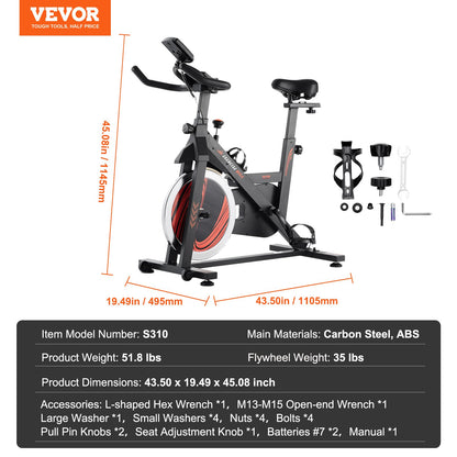 Exercise Bike, Adjustable Stationary Bike, Indoor Cycling Bike for Home Cardio, Workout Bike with Silent Belt Drive, Comfortable Seat Cushion, LCD Monitor, and Heavy Flywheel