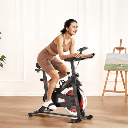 Exercise Bike, Adjustable Stationary Bike, Indoor Cycling Bike for Home Cardio, Workout Bike with Silent Belt Drive, Comfortable Seat Cushion, LCD Monitor, and Heavy Flywheel