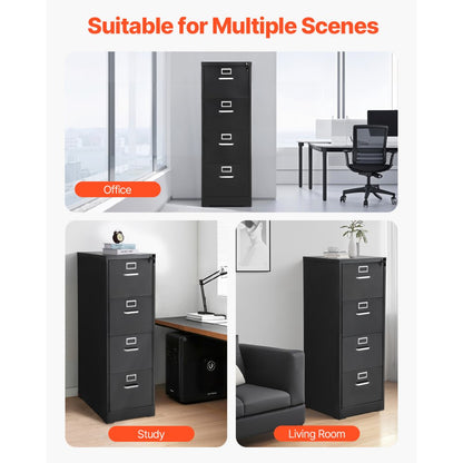 VEVOR 4 Drawer File Cabinet Metal Vertical Cabinet with Lock for Home Office