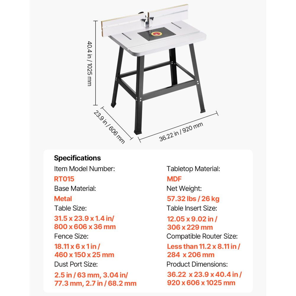 Benchtop Router Table 800x606mm in with Fence MDF Top Dust Collection Port