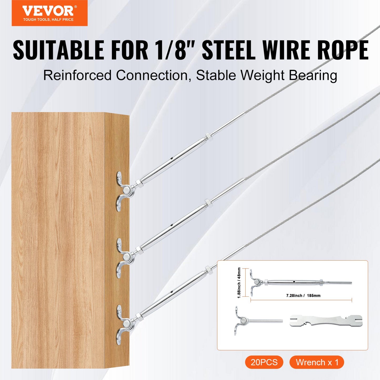 VEVOR T316 Stainless Steel Adjustable Angle 3.2mm Cable Railing Kit/Hardware for