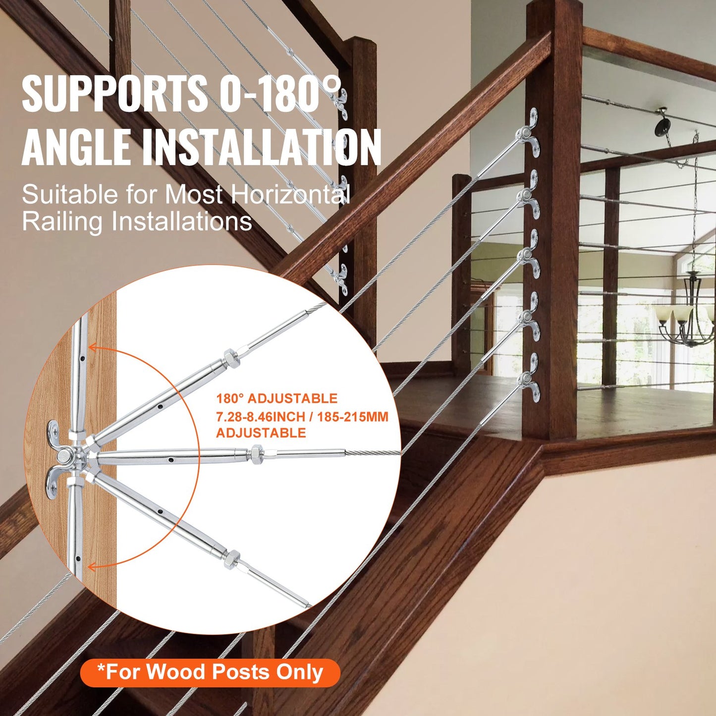 VEVOR T316 Stainless Steel Adjustable Angle 3.2mm Cable Railing Kit/Hardware for