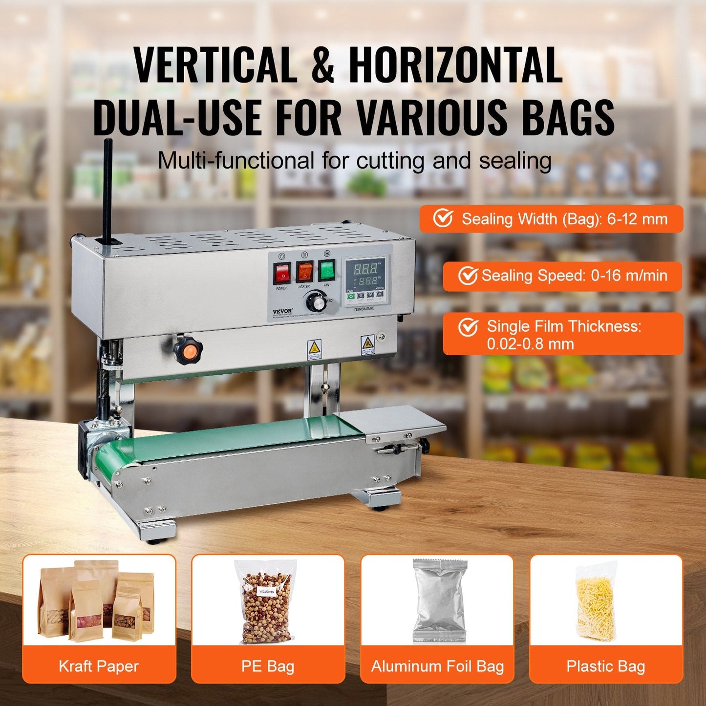 Stainless Steel Vertical Band Sealer with Adjustable Speed and Custom Sealing