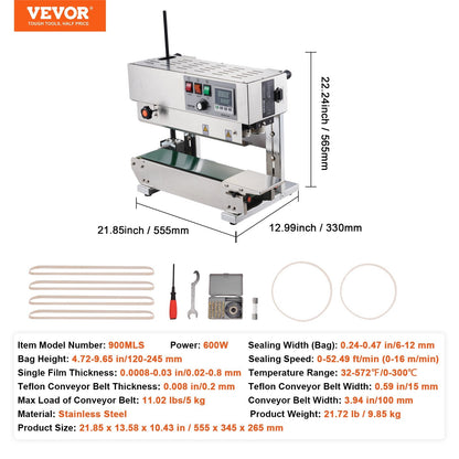 Stainless Steel Vertical Band Sealer with Adjustable Speed and Custom Sealing