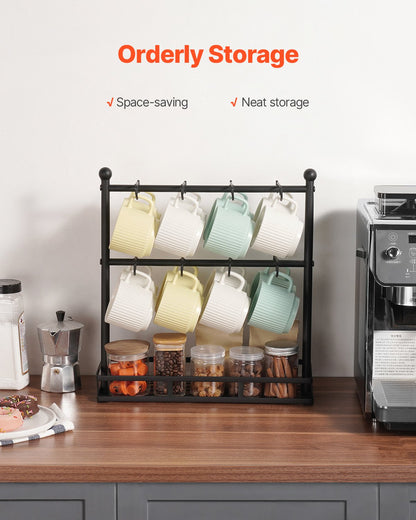 VEVOR Coffee Mug Holder for Countertop 16 Hooks Cup Rack with Storage Base