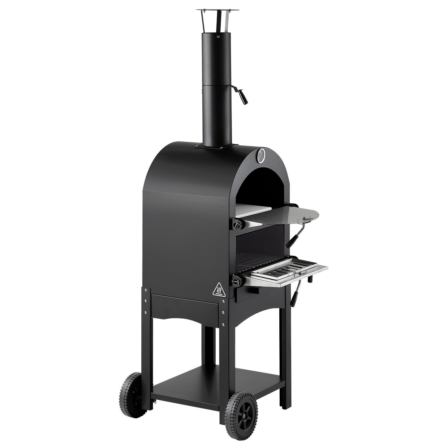 Outdoor Pizza Oven, 12" Pellet Fire Ovens, 2-Layer Pizza Oven Wood Fired, Wood Burning Outdoor Pizza-Oven with 2 Removable Wheels, 1000℉ Max Temperature Fired Pizza-Maker Ovens for Barbecue