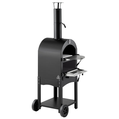 Outdoor Pizza Oven, 12" Pellet Fire Ovens, 2-Layer Pizza Oven Wood Fired, Wood Burning Outdoor Pizza-Oven with 2 Removable Wheels, 1000℉ Max Temperature Fired Pizza-Maker Ovens for Barbecue