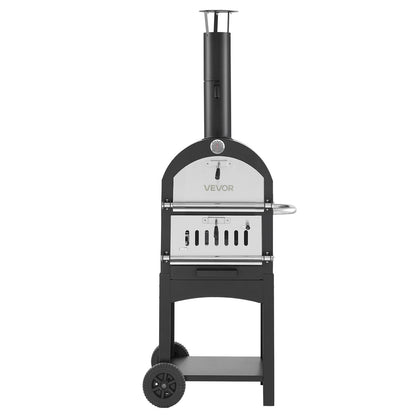 Outdoor Pizza Oven, 12" Pellet Fire Ovens, 2-Layer Pizza Oven Wood Fired, Wood Burning Outdoor Pizza-Oven with 2 Removable Wheels, 1000℉ Max Temperature Fired Pizza-Maker Ovens for Barbecue