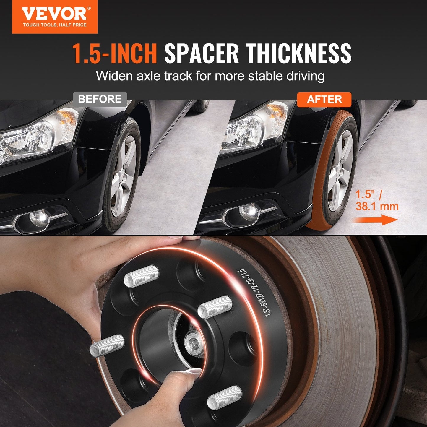 5x5.5 cm Wheel Spacers & Adapters, 5 Lug, 4 PCS, Black, 38.1 mm Thickness