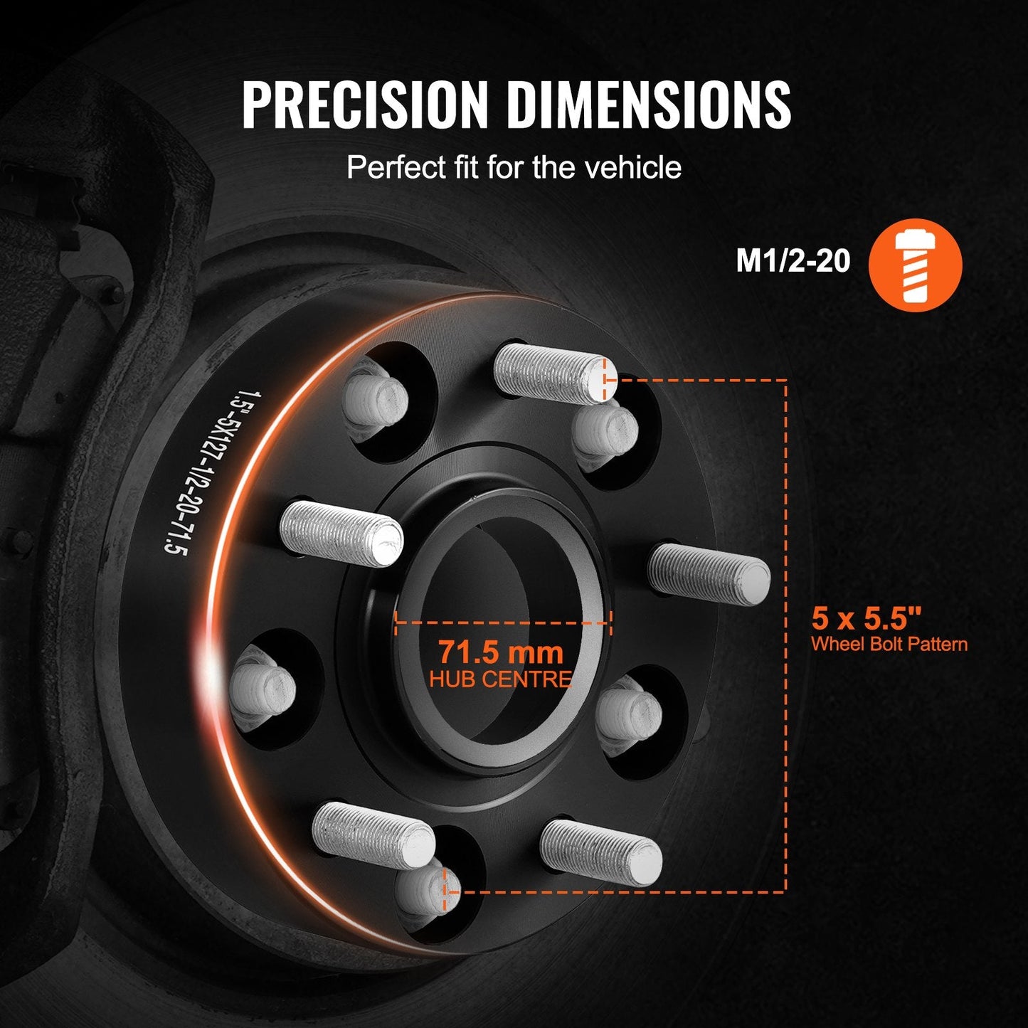 5x5.5 cm Wheel Spacers & Adapters, 5 Lug, 4 PCS, Black, 38.1 mm Thickness