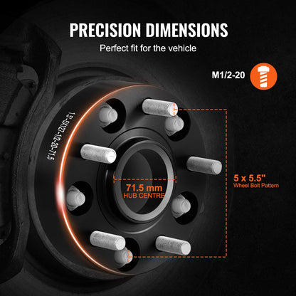 5x5.5 cm Wheel Spacers & Adapters, 5 Lug, 4 PCS, Black, 38.1 mm Thickness