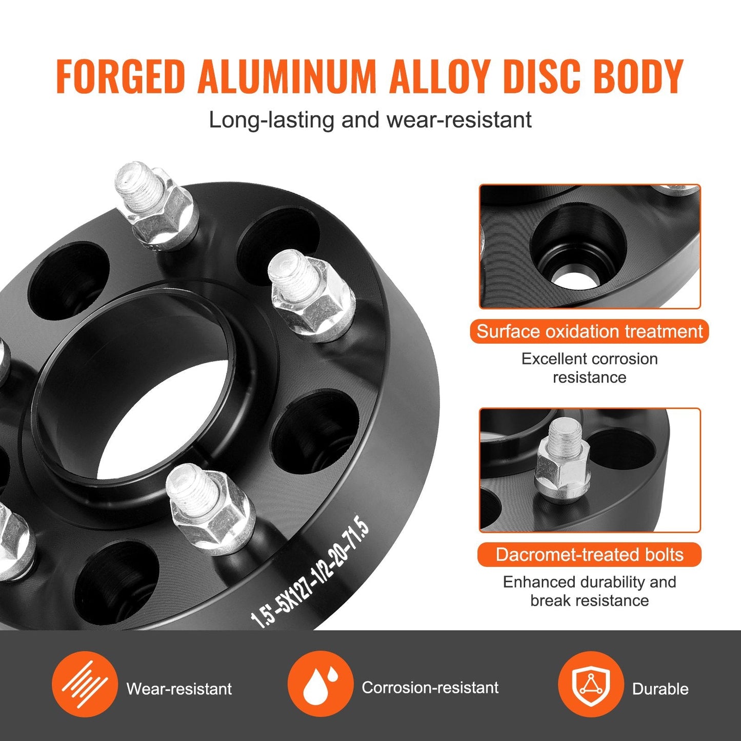 5x5.5 cm Wheel Spacers & Adapters, 5 Lug, 4 PCS, Black, 38.1 mm Thickness