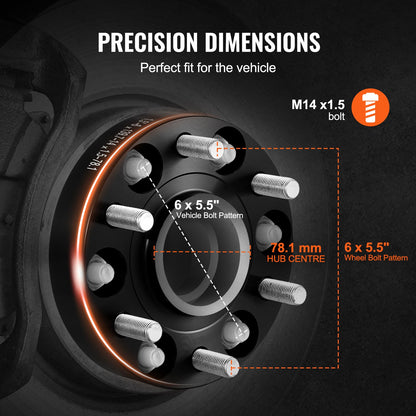 VEVOR 1.5" 6"x5" Wheel Spacers Wheel Adapters 6 Lug Forged Spacer 4 PCS Black