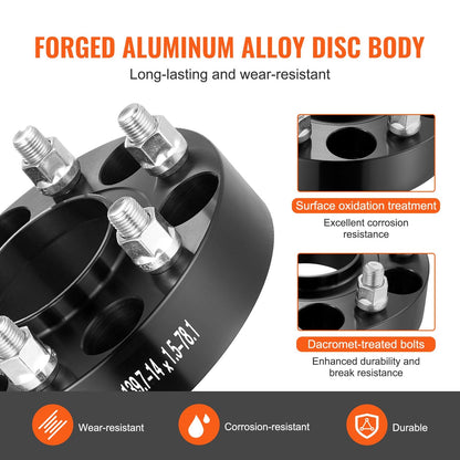 1.5m Wheel Spacers Adapters, 6 Lug, Forged Aluminum, 4 Pack, Black