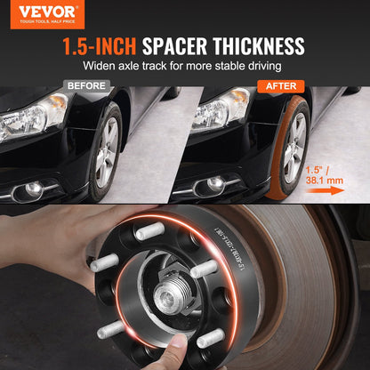 1.5m 6-Lug Forged Wheel Spacers and Adapters, Aluminum Alloy, Set of 4, Black