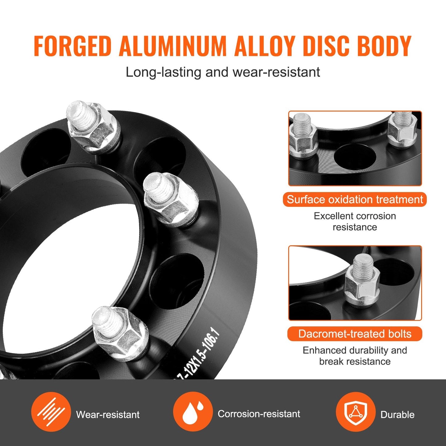 1.5m 6-Lug Forged Wheel Spacers and Adapters, Aluminum Alloy, Set of 4, Black