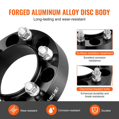 1.5m 6-Lug Forged Wheel Spacers and Adapters, Aluminum Alloy, Set of 4, Black