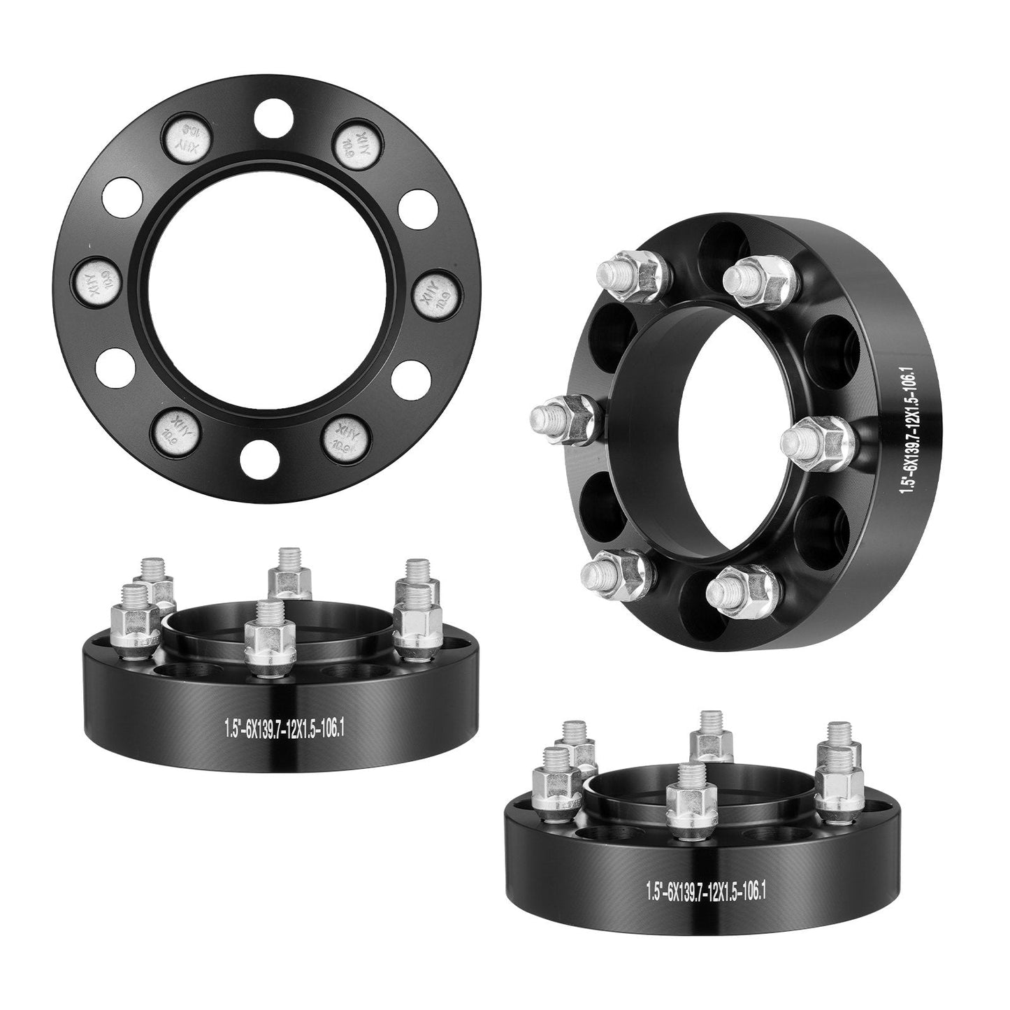 1.5m 6-Lug Forged Wheel Spacers and Adapters, Aluminum Alloy, Set of 4, Black