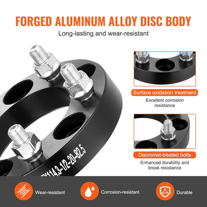 1m x 0.13m Wheel Spacers & Adapters, 5 Lug, Aluminum, Set of 4, Black