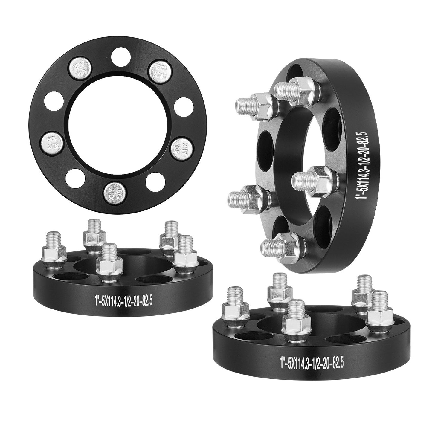 1m x 0.13m Wheel Spacers & Adapters, 5 Lug, Aluminum, Set of 4, Black