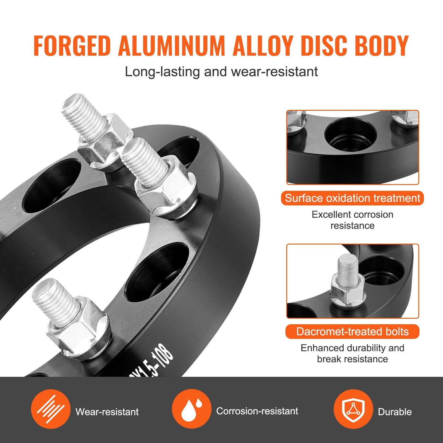 1m Wheel Spacers & Adapters, 6 Lug, Forged Aluminum, Set of 4, Black