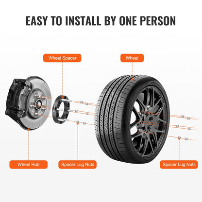 1m Wheel Spacers & Adapters, 6 Lug, Forged Aluminum, Set of 4, Black