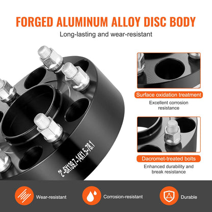 2m x 5.5m 6-Lug Wheel Spacers - Set of 4, Black, Durable Aluminum Alloy