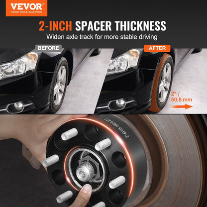 2m Wheel Spacers Adapters, 6 Lug, Forged Aluminum, Set of 4, Black