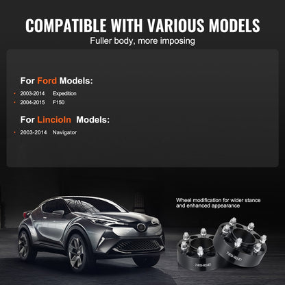 2m Wheel Spacers Adapters, 6 Lug, Forged Aluminum, Set of 4, Black