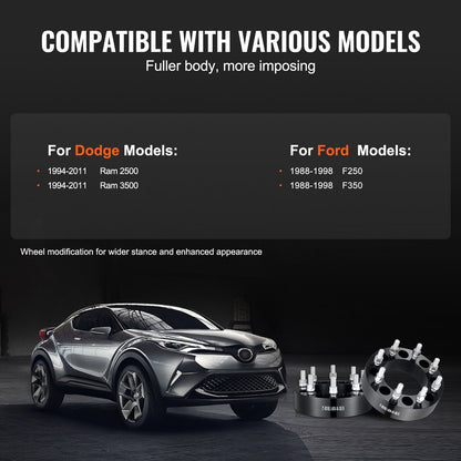 2 Meter Wheel Spacers & Adapters, 8 Lug, Aluminum, Set of 2, Black