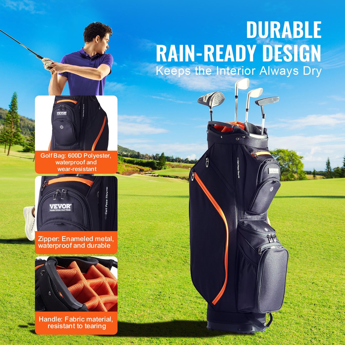 VEVOR Golf Cart Bag with 14 Way Organizer Divider Top, 36” 13 Pockets Premium Cart