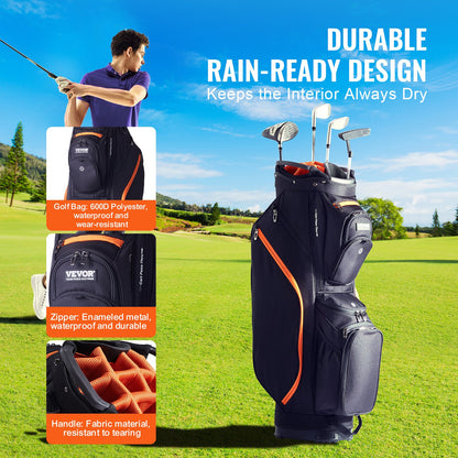 VEVOR Golf Cart Bag with 14 Way Organizer Divider Top, 36” 13 Pockets Premium Cart