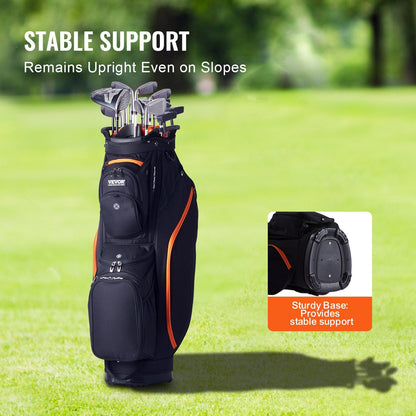 Golf Cart Bag with 14-Way Divider, 0.92m, 13 Pockets, Black & Orange