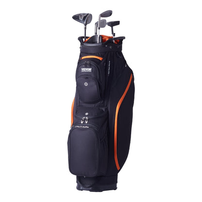 Golf Cart Bag with 14-Way Divider, 0.92m, 13 Pockets, Black & Orange