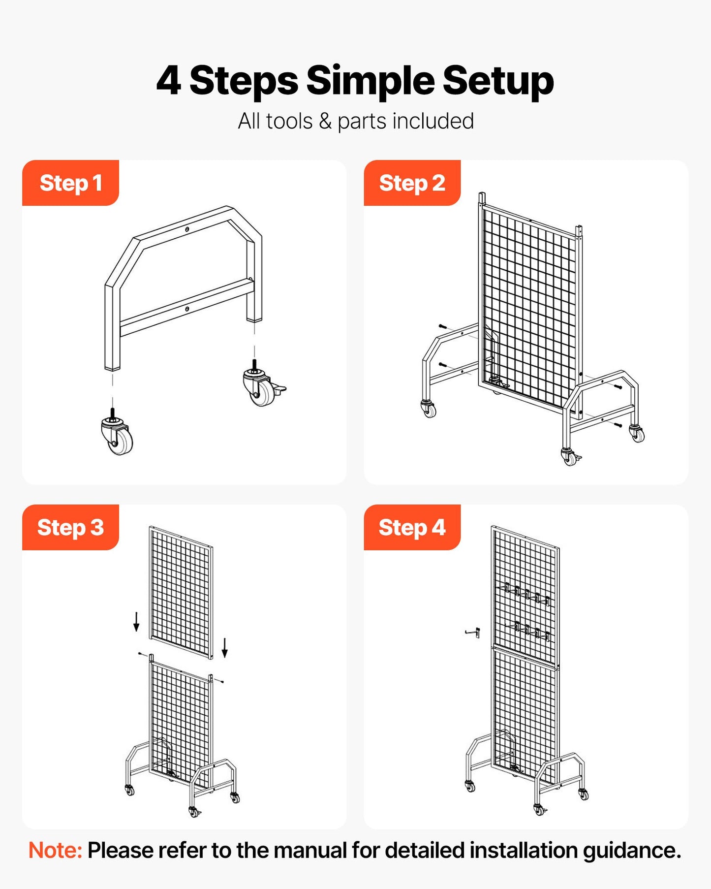 Grid Wall Panel, 600 x 1640 mm Wire Grid Panels Display Rack, Movable Art Display Shelf with Wheels and 10 Hooks, Black Carbon Steel Gridwall for Craft Show, Decoration, Storage, Notice Board