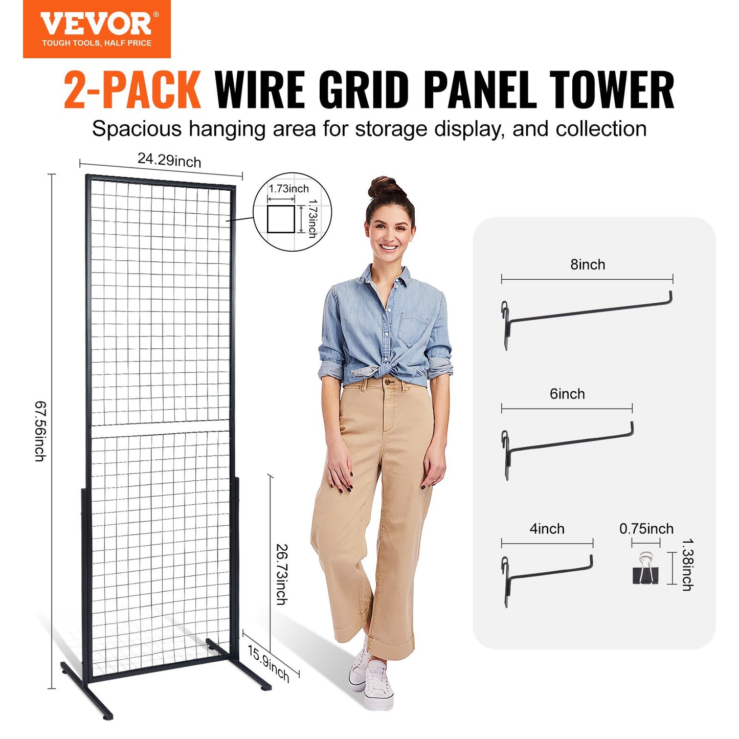 VEVOR 2' x 5.6' Grid Wall Panels Tower, 2 Packs Wire Gridwall Display Racks with